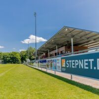 Banden-Werbung von STEP auf der Anlage des FV Lörrach-Brombach im Grüttpark Lörrach
